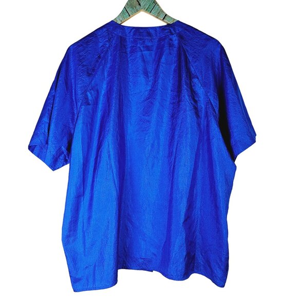 Vtg Laura & Jayne Two Collection Bright Blue Silky Big Button Pocket Blouse, 18W - Picture 6 of 6